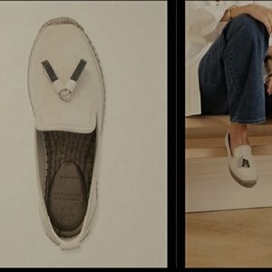 NEW BRUNELLO CUCINELLI Monili Embellished Tassel Espadrilles cream nubuc Size 10